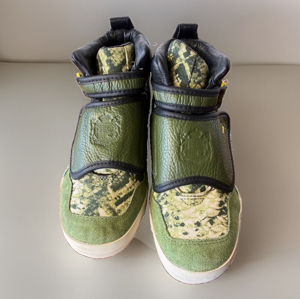 2005 L.A.M.B. x Royal Elastics Boys 3 Camo Leather High Top Sneakers Rare Y2K